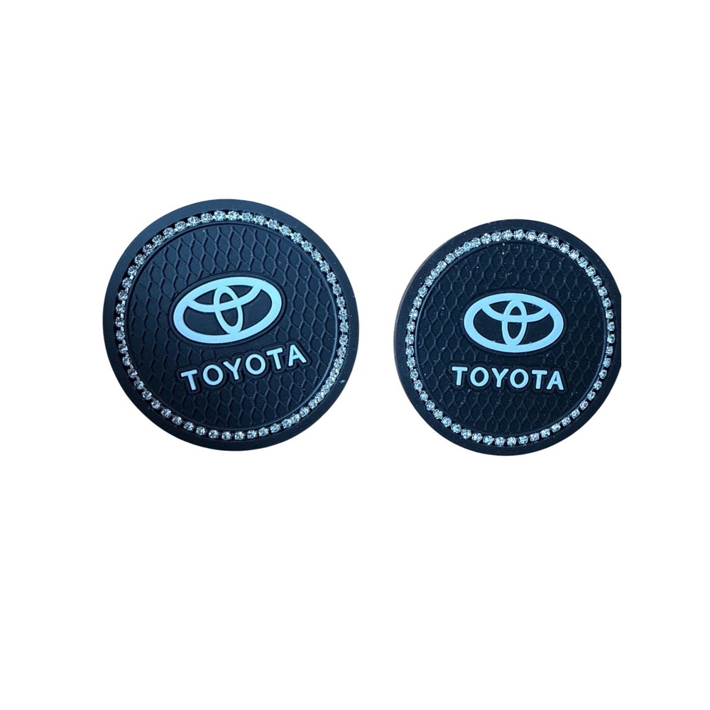 Toyota Car Cup Holder Coasters 2pc Black Silicone Bling Rhinestone Auto Decor